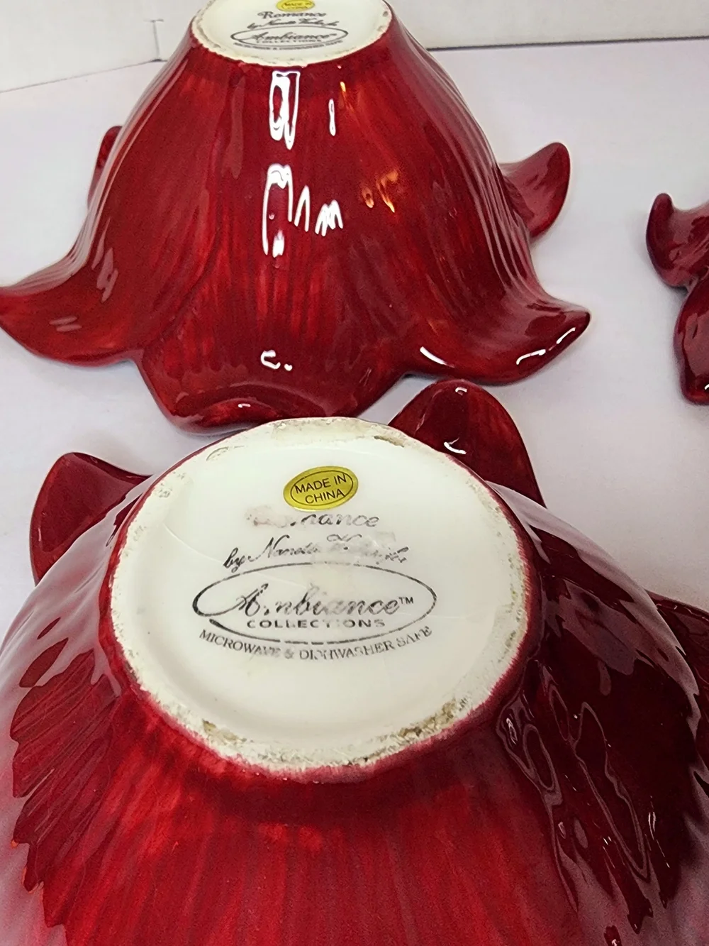 Ambiance Collections Romance Flower Bowls Nanette Vacher Red Ceramic Lot of 4